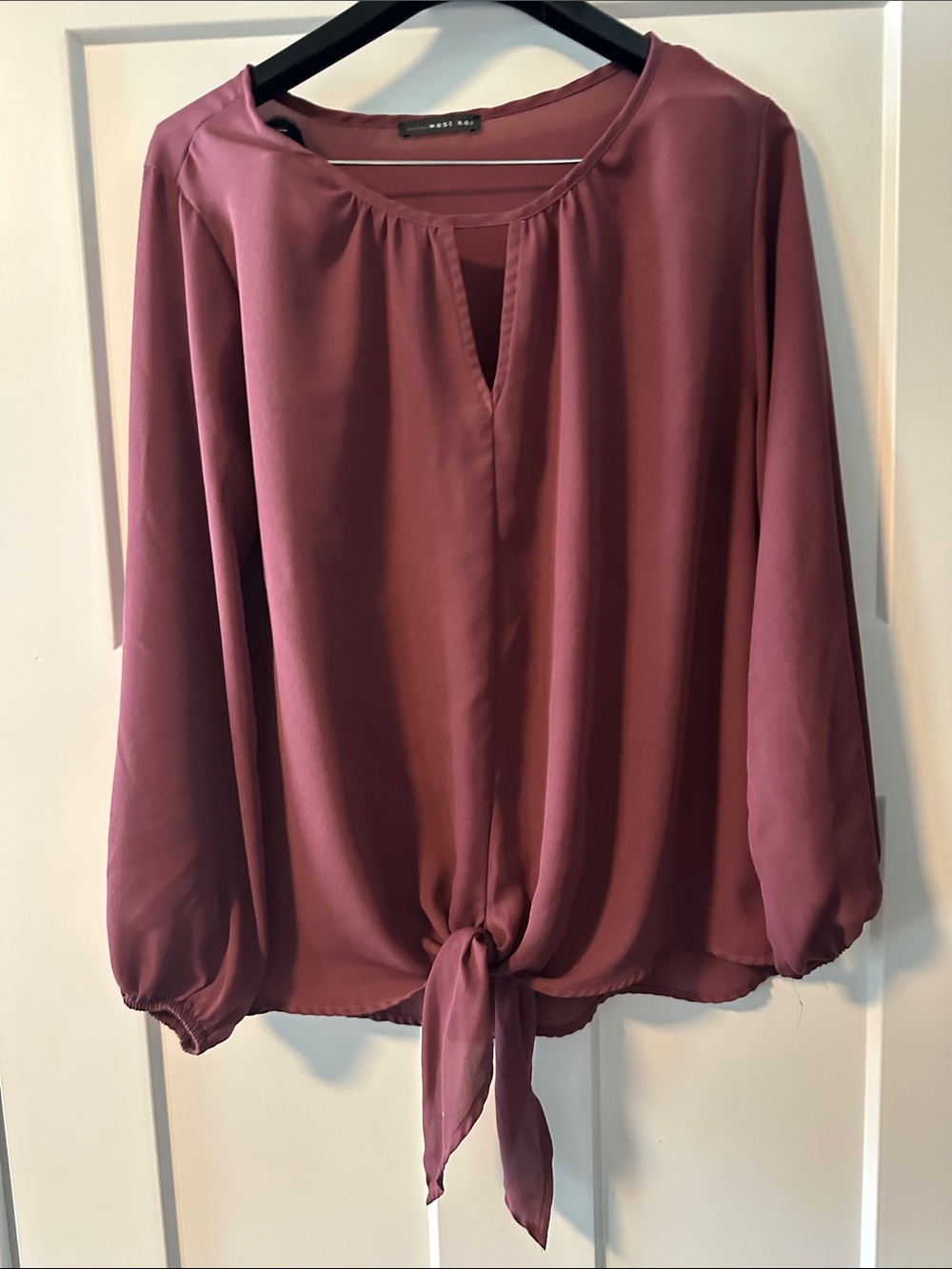 West Kei Mauve Tie-Hem Long Sleeve Blouse